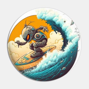 robot surfing in the sunset Pin