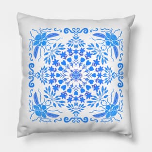 Garden Symmetry - Blue on White Pillow
