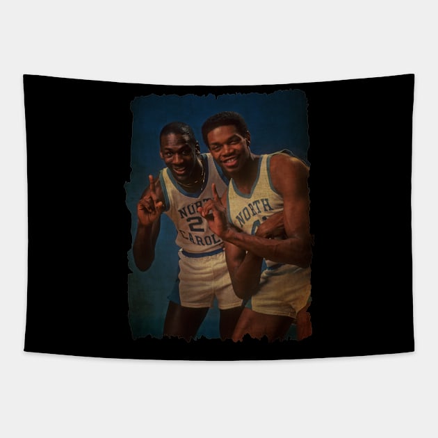 Sam Perkins and Michael Jordan in North Carolina Vintage Tapestry by CAH BLUSUKAN