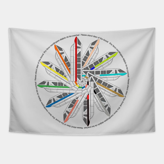 Please Stand Clear of the Monorail Color Wheel Tapestry by Tomorrowland Arcade