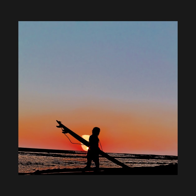 Silhouette of Surfer on Beach by adrianbrockwell