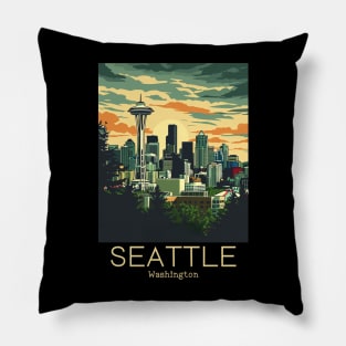 A Vintage Travel Illustration of Seattle - Washington - US Pillow