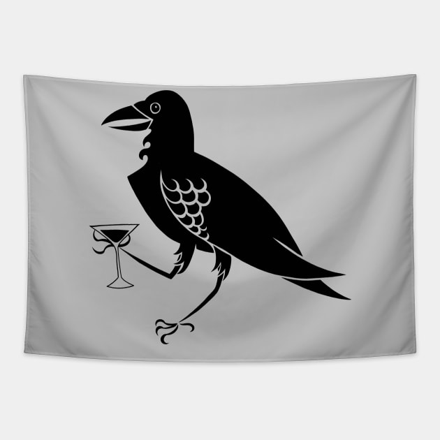 Raven Crow with Martini Glass goth witch Tapestry by xenotransplant