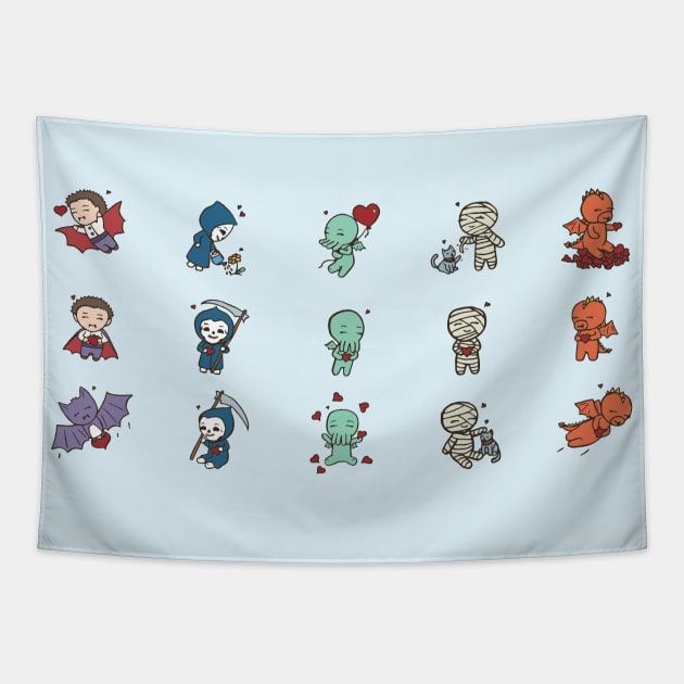 Cute Little Monster Valentines Tapestry by MarinaIllustration