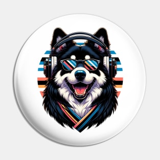 Croatian Sheepdog Smiling DJ with Headphones and Sunglasses Pin