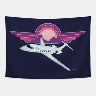 Bombardier Challenger 350 Jet Sunrise Pilot Wings Retro Aviation Design Tapestry