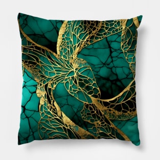 Golden Butterfly Wings Design On A Cracked Green Wall Pillow