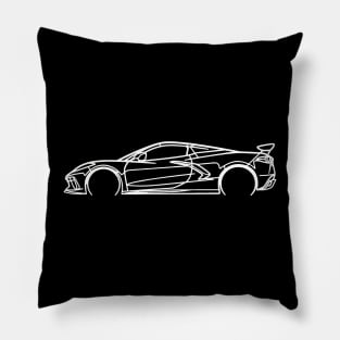 White C8 Corvette Racecar Side Silhouette Outline Arctic White Supercar Sports car Racing car Pillow