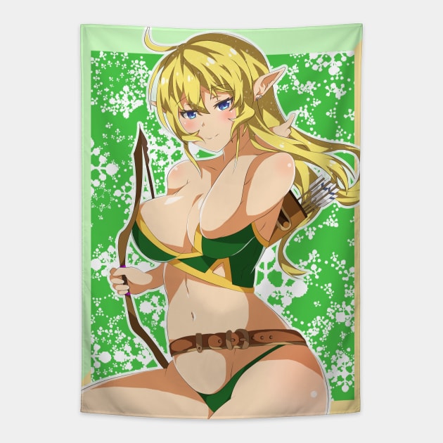 Blonde Hair Anime Elven Archer Woman Tapestry by Catifornia