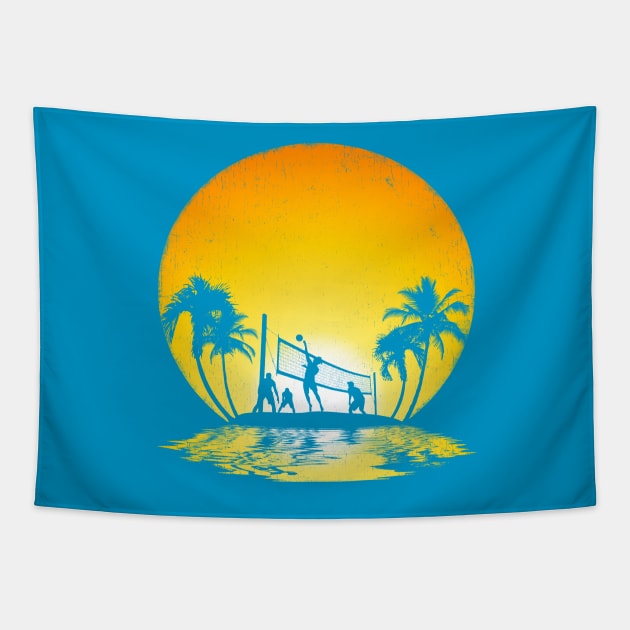 Sunset Beach Volleyball Tapestry by cjboco