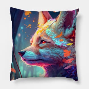 Fox Animal Portrait Painting Dark Character Spirit Pillow