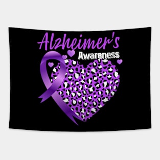 Alzheimer's Awareness Heart Leopard Ribbon Tapestry