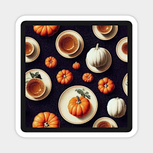 Autumn Orange and White Pumpkin Spice Coffee on Black Magnet