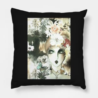 70s art print model collage pastel deco Pillow