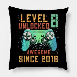 Kids Level Unlocked 8th Birthday Year Old Gamer Bday Pillow