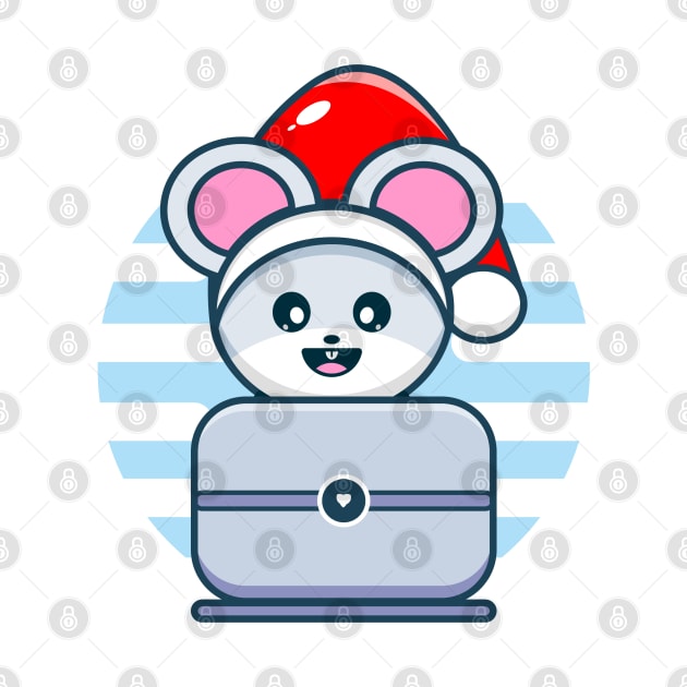 Cute Mouse Rats Character with santa hat Playing Personal Computer by MrnCreative