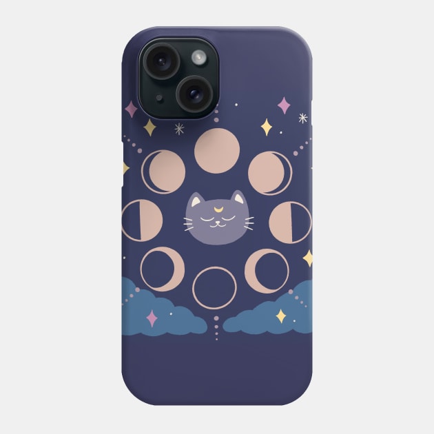 Quirky Moon Phase Cat Phone Case by awesomesaucebysandy