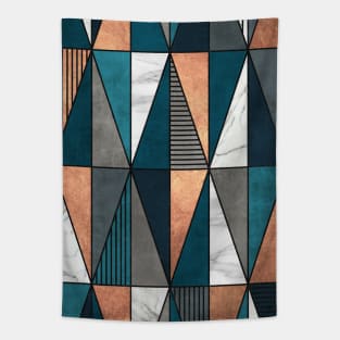 Copper, Marble and Concrete Triangles with Blue Tapestry