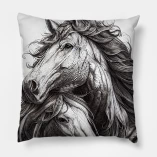 Horse Animal Wild Nature Illustration Line Epic Illustration Line Art Pillow