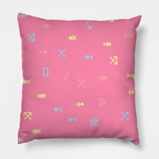 Arrow and fishbone icon in pastel rainbow tones. Pillow