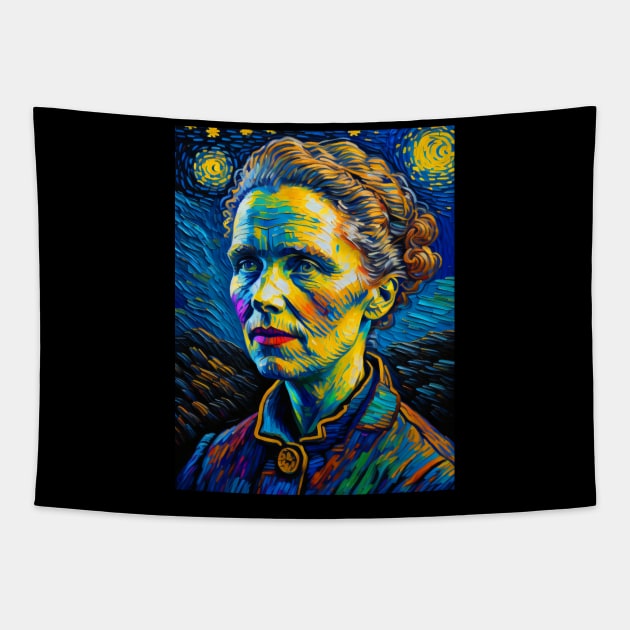 Marie Curie in starry night Tapestry by FUN GOGH