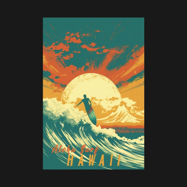 Hawaii Vintage Retro Travel Poster by GreenMary Design