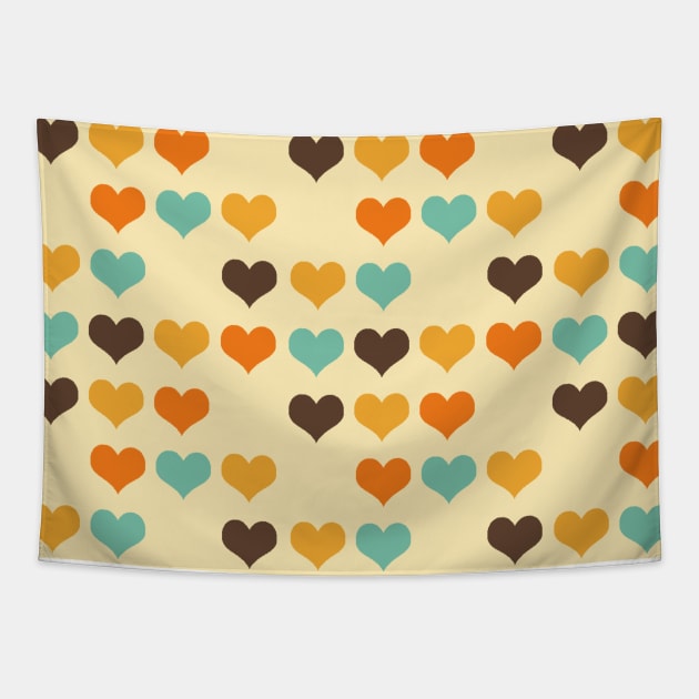 Retro Vintage Hearts Pattern Print Tapestry by E