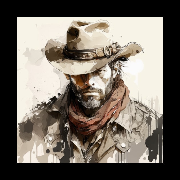 Western Cowboy Portrait Painting Historic Adventure by Cubebox