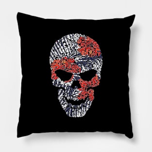 Tropical Floral Skull Blue Pillow