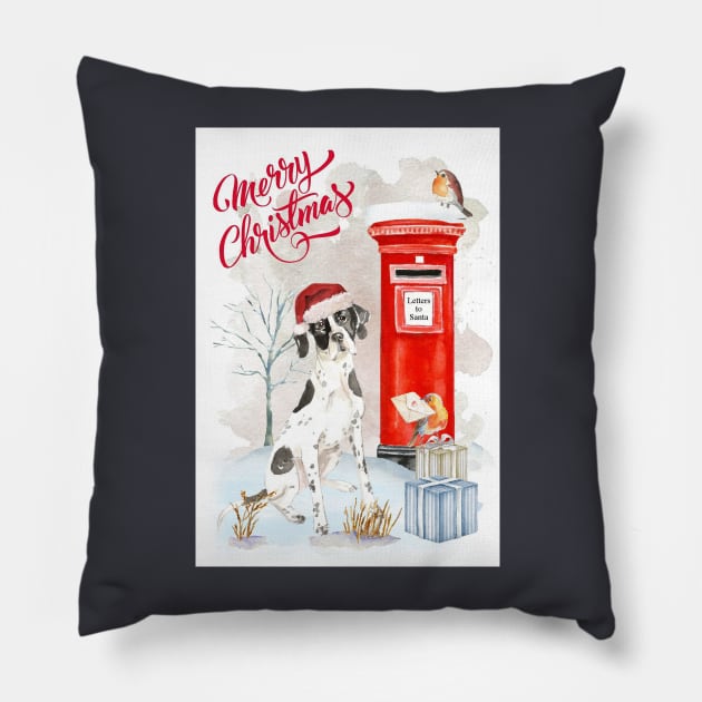 Pointer Dog Merry Christmas Santa Dog Pillow by Puppy Eyes