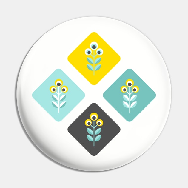 Scandinavian flowers 01, teal, yellow and dark grey Pin by Slanapotam