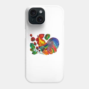 Magic cock. Petrykivka painting. Rainbow rooster Phone Case