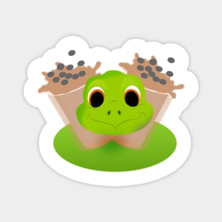 Milk tea boba and green dinosaur head Magnet