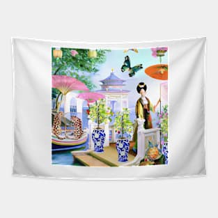 Lemon tree chinoiserie garden Tapestry