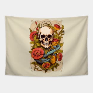 Blossom Bones - Trendsetting Floral Skull Tee Tapestry