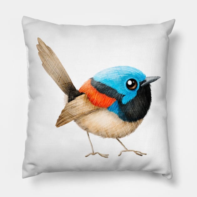 Variegated Fairy Wren Pillow by KatherineAppleby