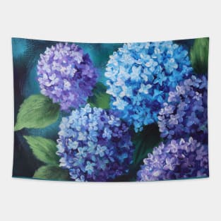 Botanical Nature Summer Garden Flower Painting Purple Blue Hydrangea Tapestry