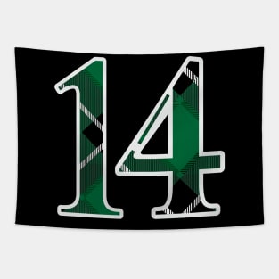 14 Sports Jersey Number Green Black Flannel Tapestry