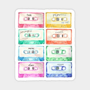 Colorful cassettes watercolors composition Magnet