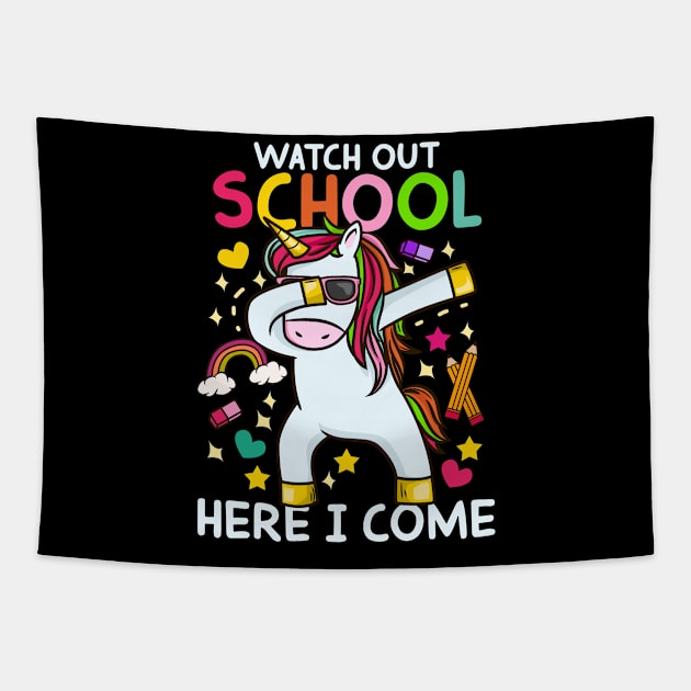 Watch Out School Here I Come - Dabbing Unicorn Gift Tapestry by biNutz