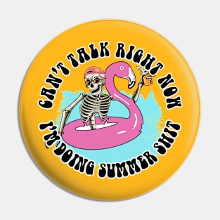 Funny Summer Flamingo Skeleton Pool Vacation Party Pin