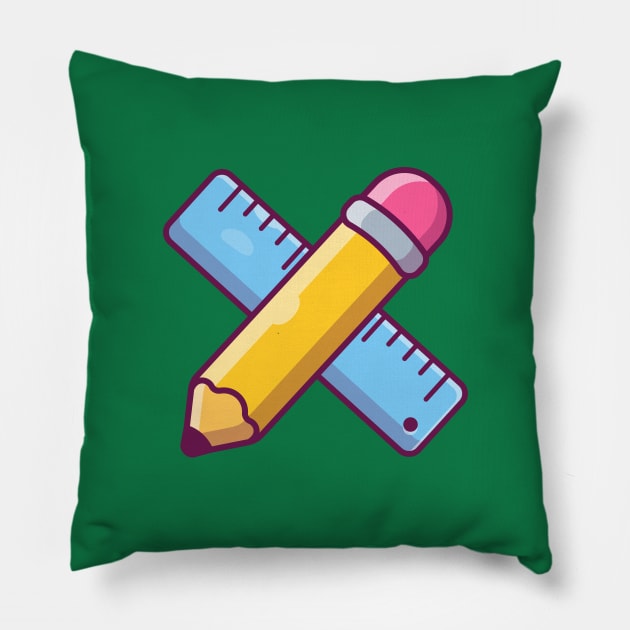 Pencil And Ruler Cartoon Pillow by Catalyst Labs