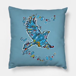 Geometric blue bird flying Pillow