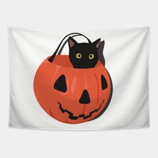 Black cat in pumpkin Tapestry