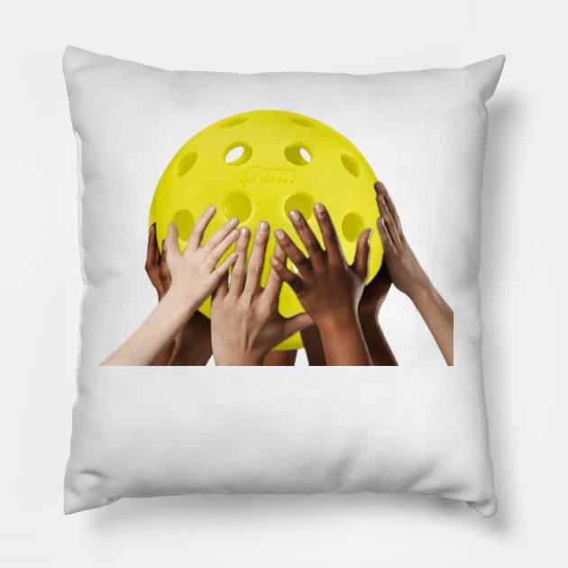 Pickleball Hands Raising ball earth globe Pillow by Battlefoxx Living Earth