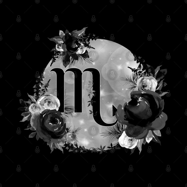 Scorpio Zodiac Horoscope Gothic Black Floral Monogram by bumblefuzzies