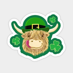 Scottish Highland Cow St Patrick's Day Hat Magnet