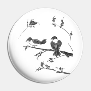 Two darling birds and cherry blossoms Pin