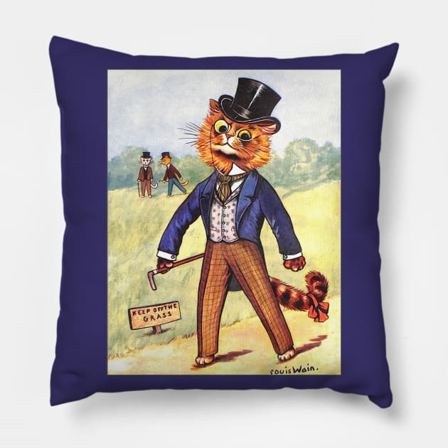 Funny Fashion Cat by Louis Wain Pillow by KarwilbeDesigns