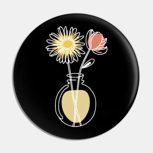 Daisy And Rose Flower Minimal Line Art Pin
